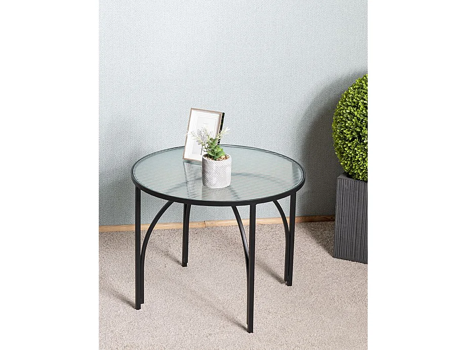 Table d'appoint, table de salon ronde en verre trempé, pieds en métal noir  - diamètre 50  x hauteur 40 cm