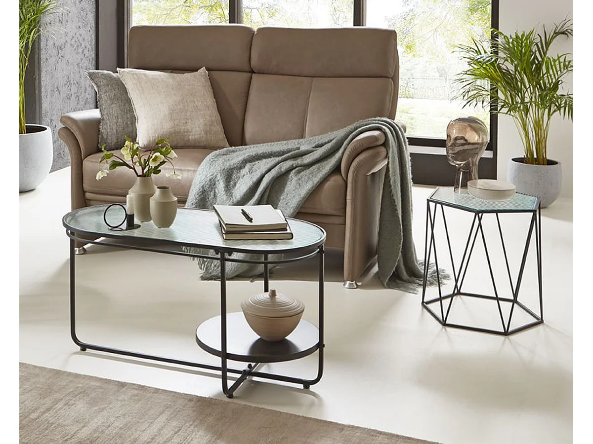 Table d'appoint, table de salon ronde en verre trempé, pieds en métal noir  - diamètre 50  x hauteur 40 cm