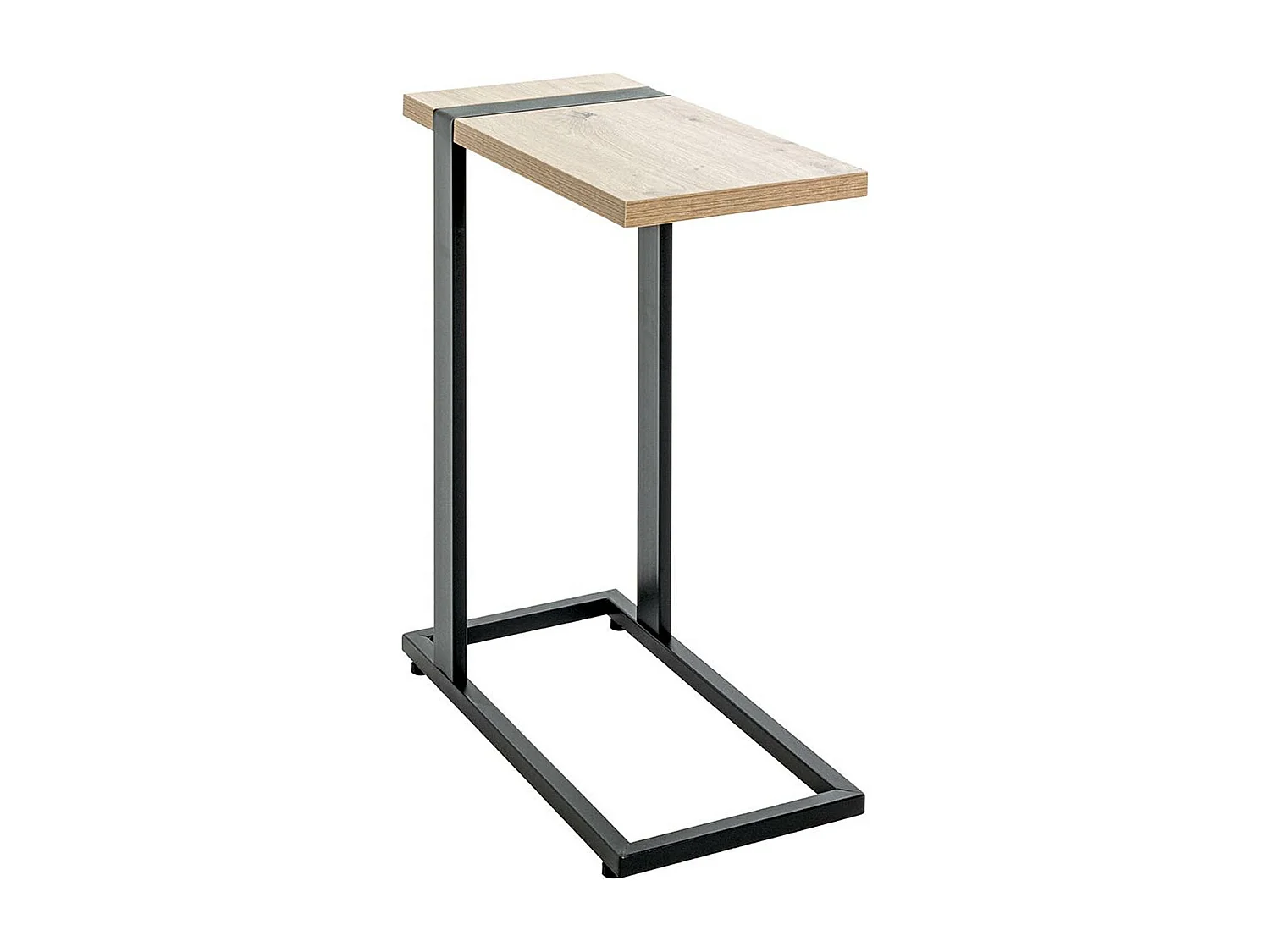 Table d'appoint, table de salon en bois coloris chêne et métal noir - longueur 24 x profondeur 49 x hauteur 64 cm