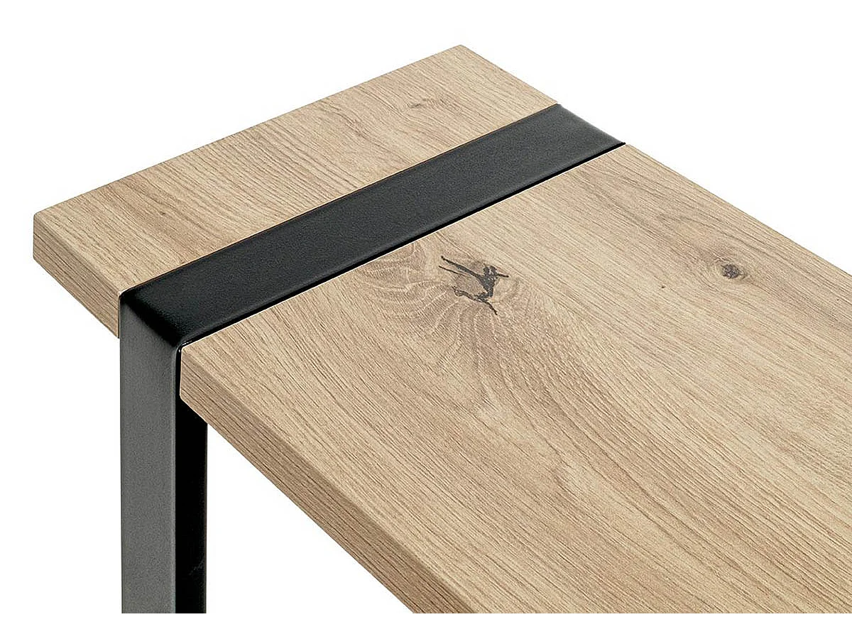 Table d'appoint, table de salon en bois coloris chêne et métal noir - longueur 24 x profondeur 49 x hauteur 64 cm
