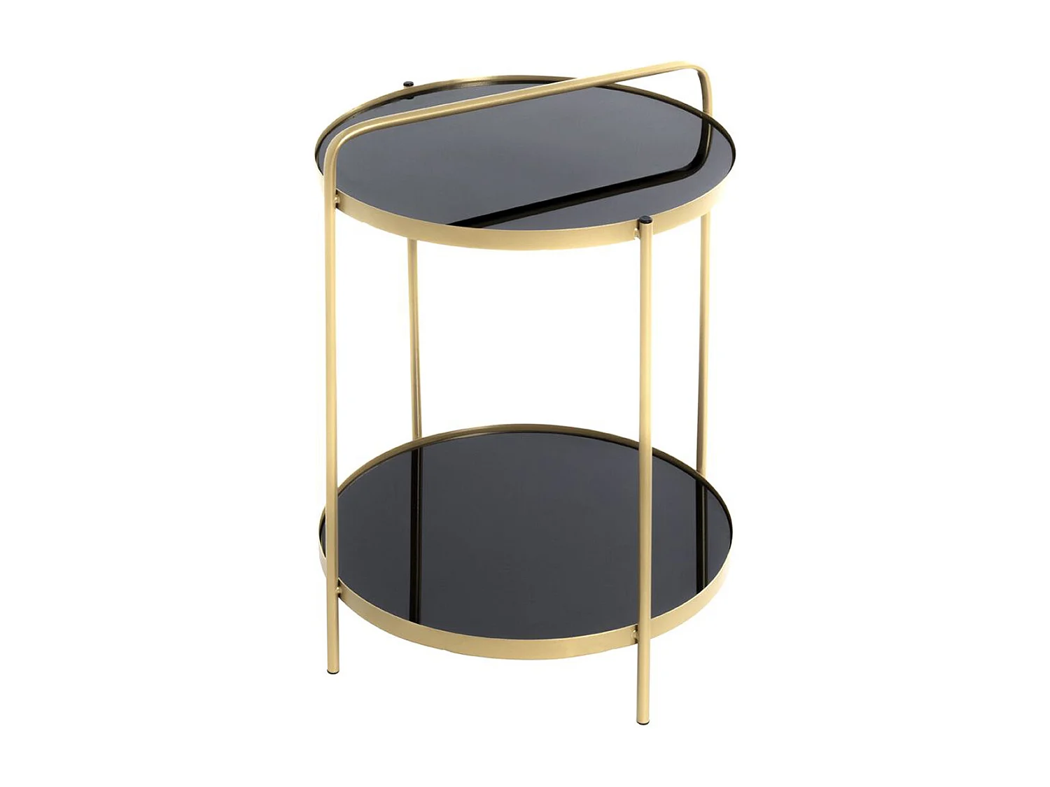 Table d'appoint, table de salon ronde en métal coloris doré et verre noir - diamètre 38 x hauteur 51 cm