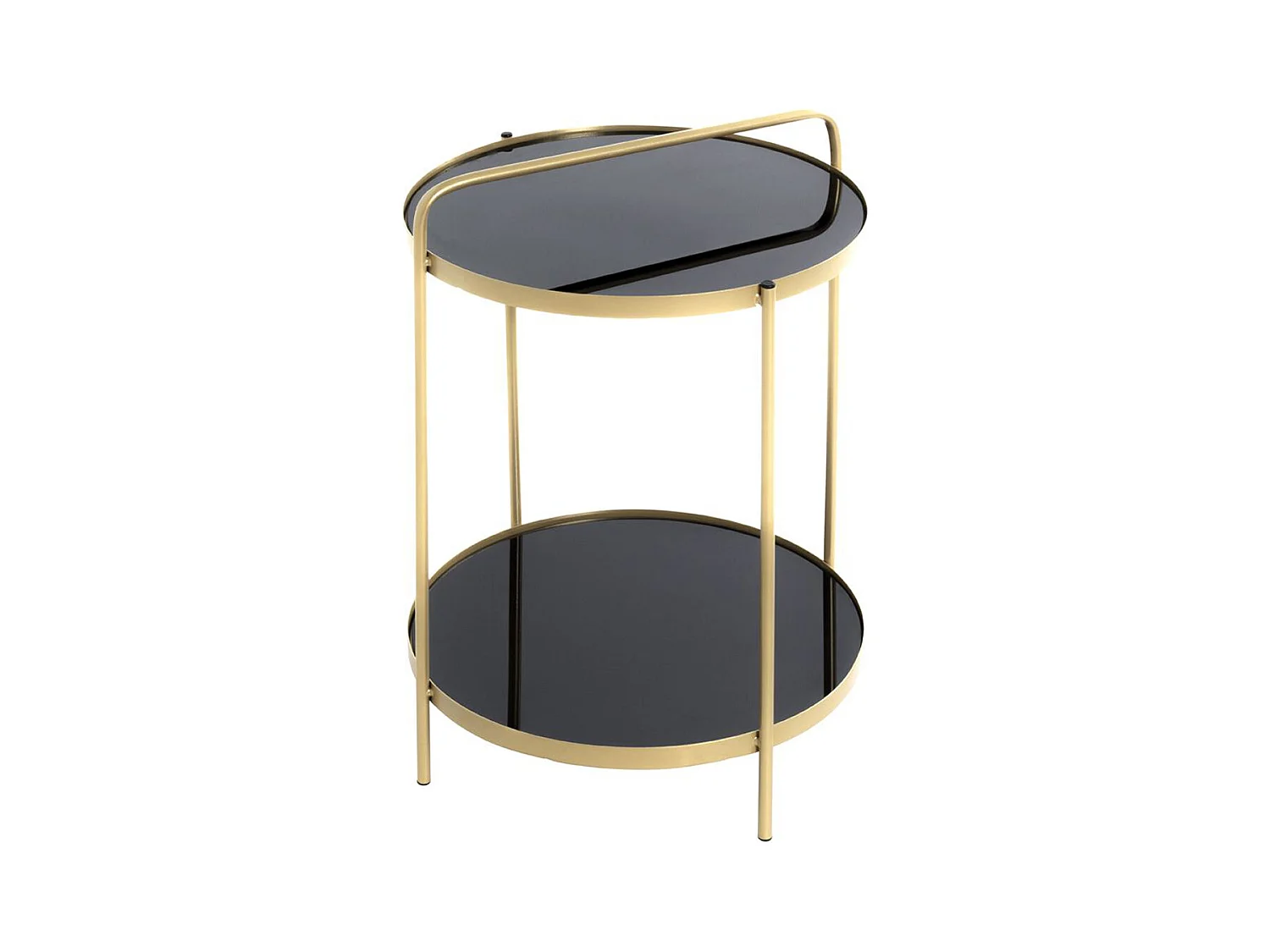 Table d'appoint, table de salon ronde en métal coloris doré et verre noir - diamètre 38 x hauteur 51 cm