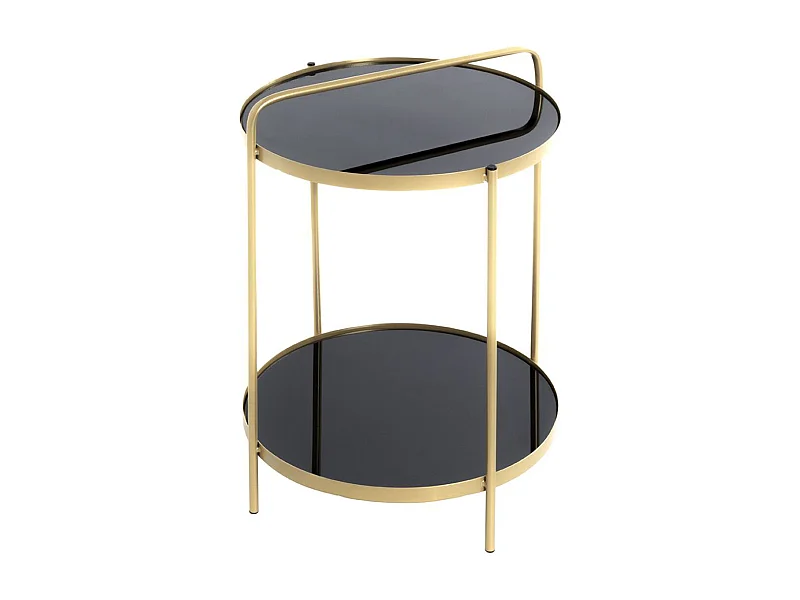 Table d'appoint, table de salon ronde en métal coloris doré et verre noir - diamètre 38 x hauteur 51 cm