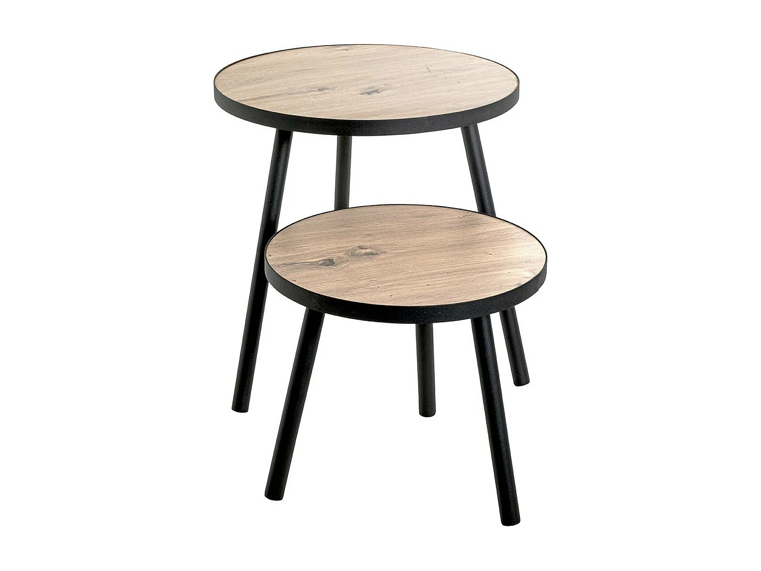 Table d'appoint, table de salon en bois coloris chêne et métal noir - diamètre 50  x hauteur 52 cm