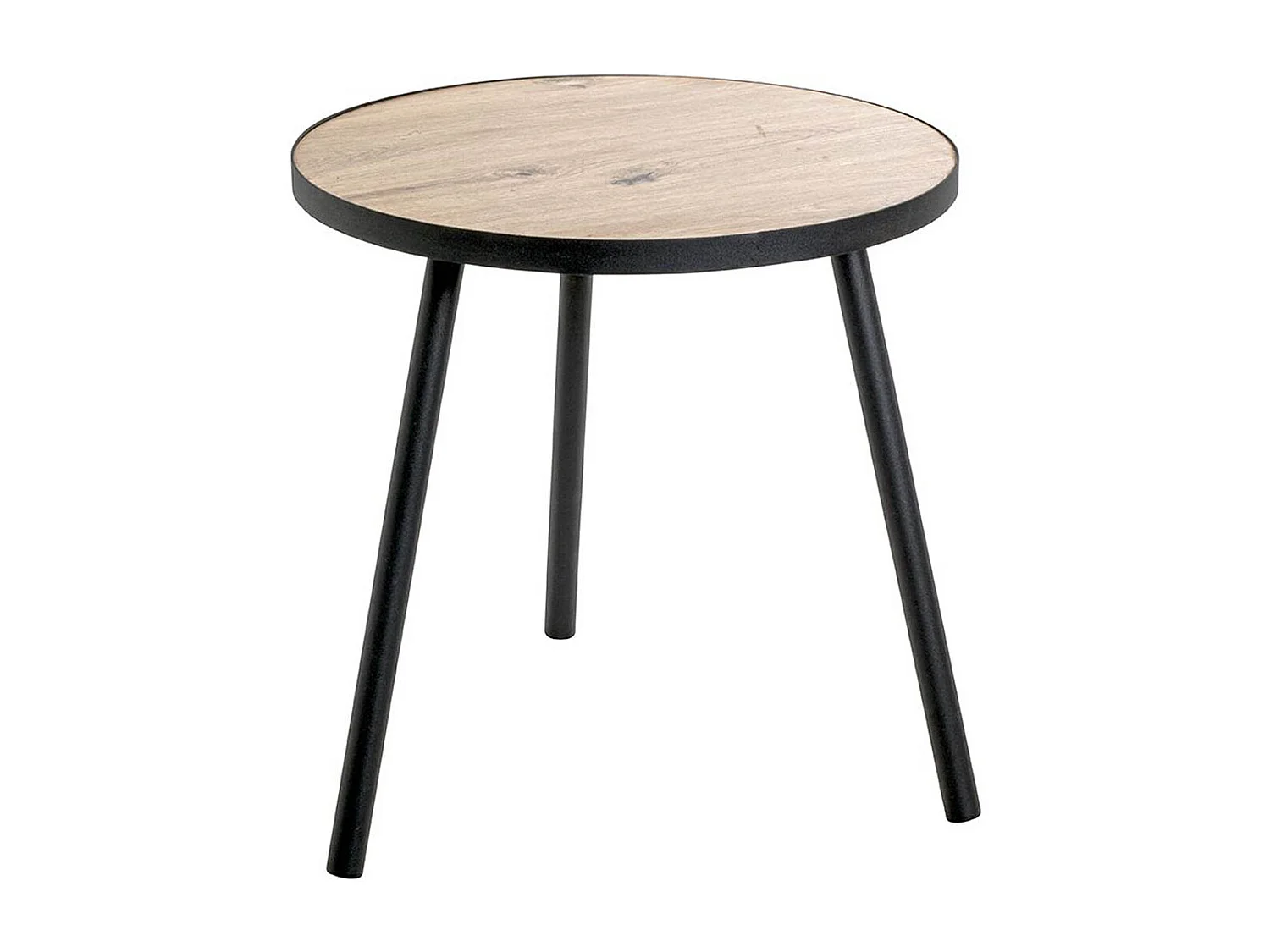 Table d'appoint, table de salon en bois coloris chêne et métal noir - diamètre 50  x hauteur 52 cm