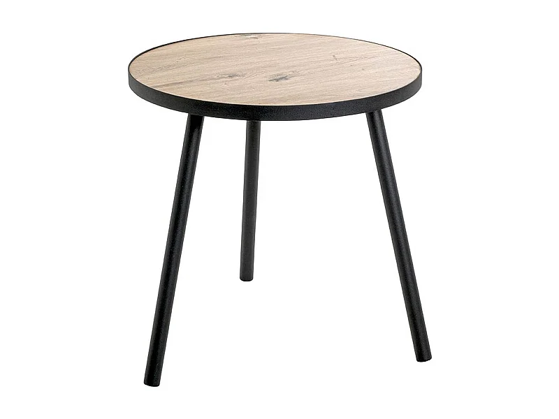Table d'appoint, table de salon en bois coloris chêne et métal noir - diamètre 50  x hauteur 52 cm