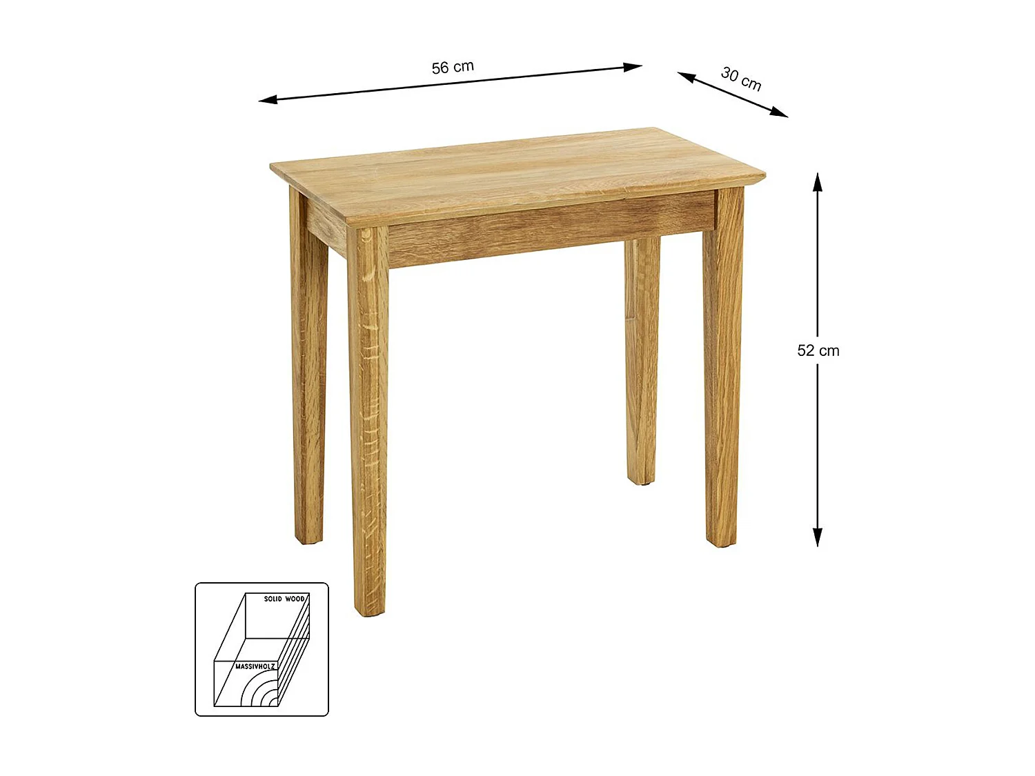 Table d'appoint, table de salon en bois massif coloris chêne -longueur 56 x profondeur 30 x hauteur 52 cm