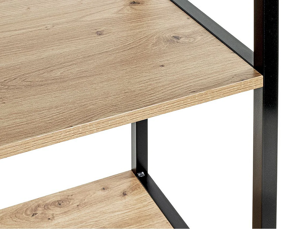 Meuble étagère, meuble de rangement en bois coloris chêne et métal noir  - longueur 64 x profondeur 35 x hauteur 129  cm