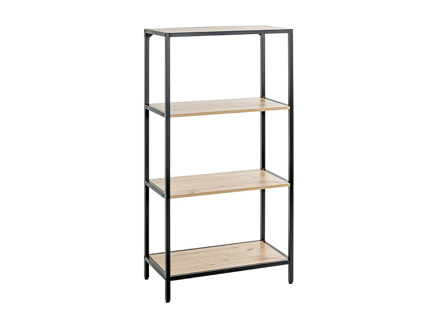 Meuble étagère, meuble de rangement en bois coloris chêne et métal noir  - longueur 64 x profondeur 35 x hauteur 129  cm