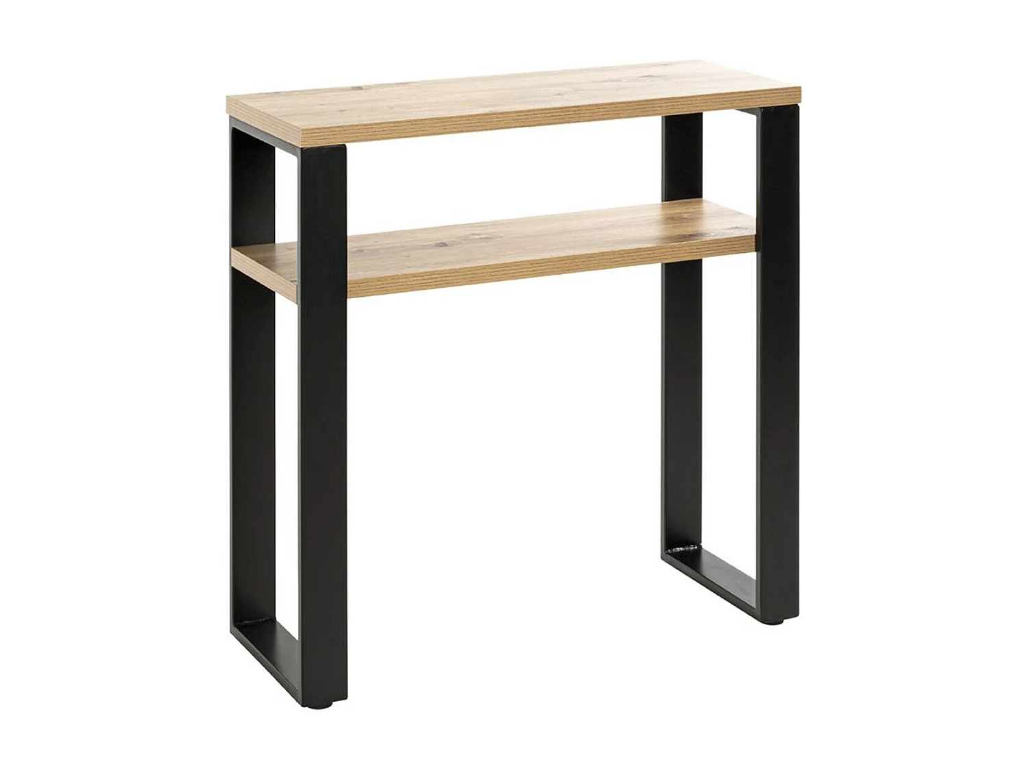 Meuble console, table console en bois coloris chêne et métal noir  -longueur 70 x profondeur 28 x hauteur 75 cm