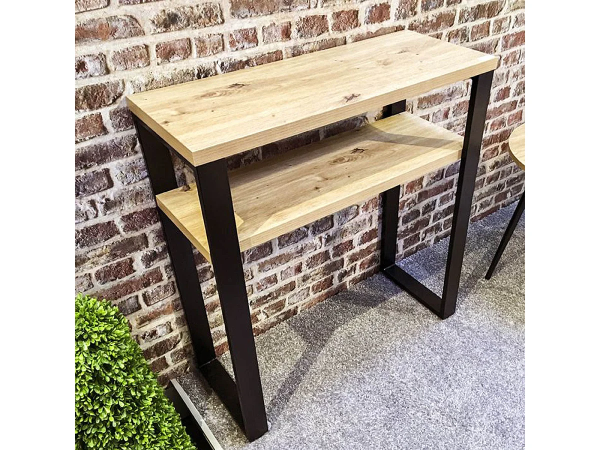 Meuble console, table console en bois coloris chêne et métal noir  -longueur 70 x profondeur 28 x hauteur 75 cm