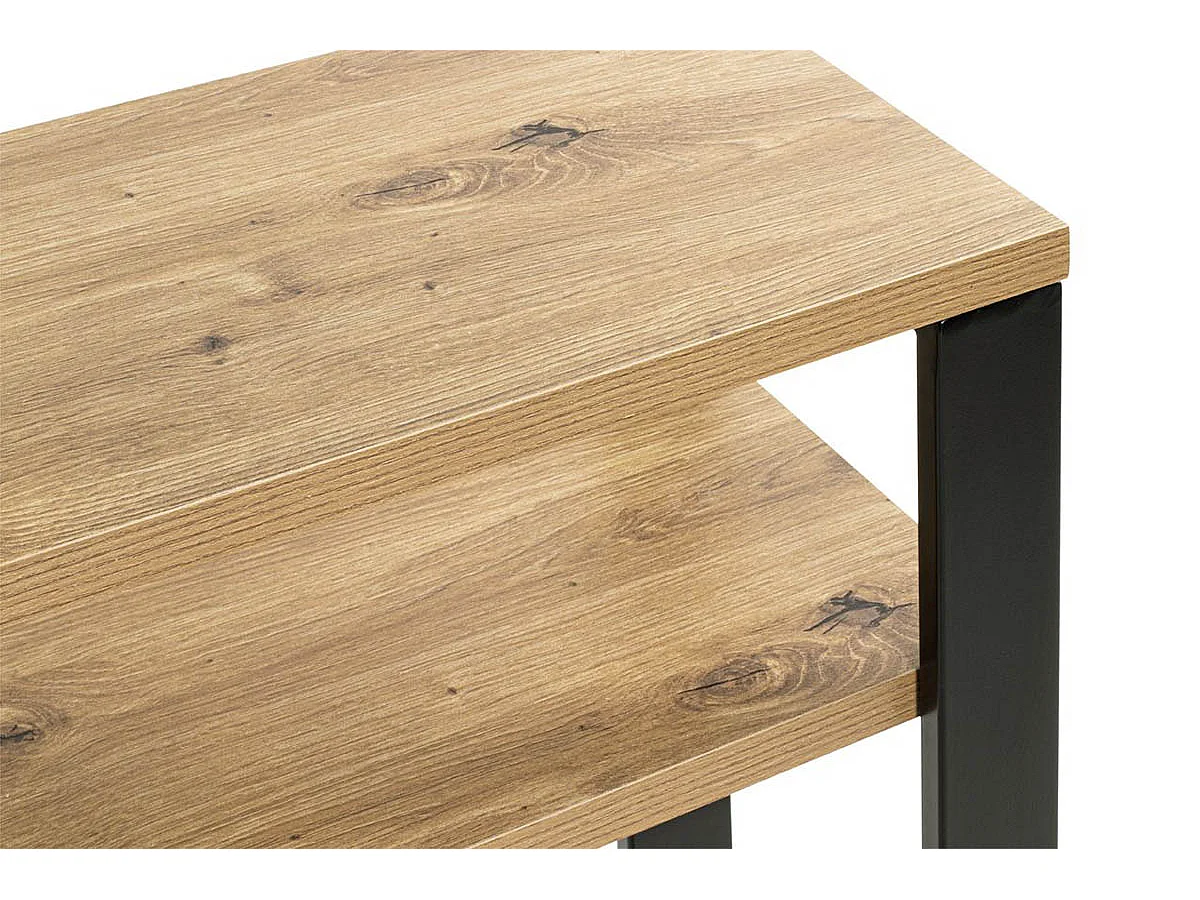 Meuble console, table console en bois coloris chêne et métal noir  -longueur 70 x profondeur 28 x hauteur 75 cm