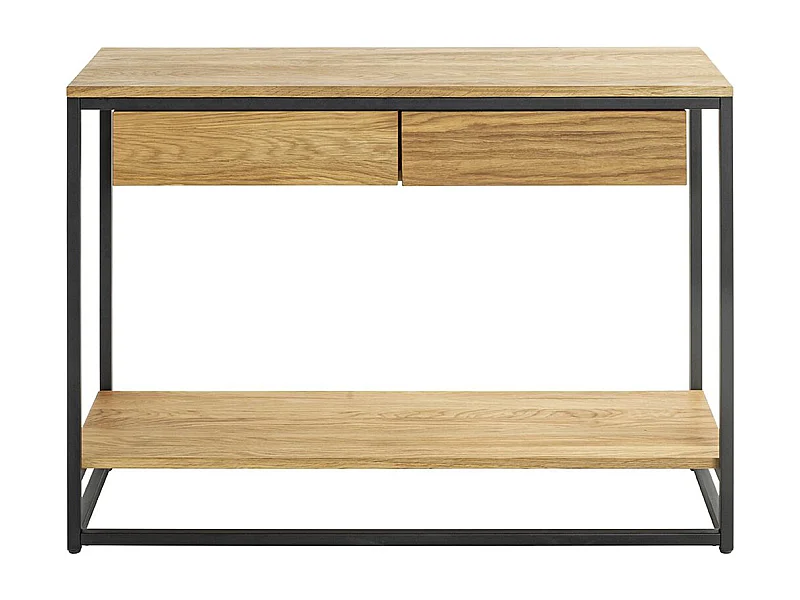 Console, meuble console en bois massif coloris chêne et métal noir -longueur  100 x profondeur  35 x hauteur  75 cm