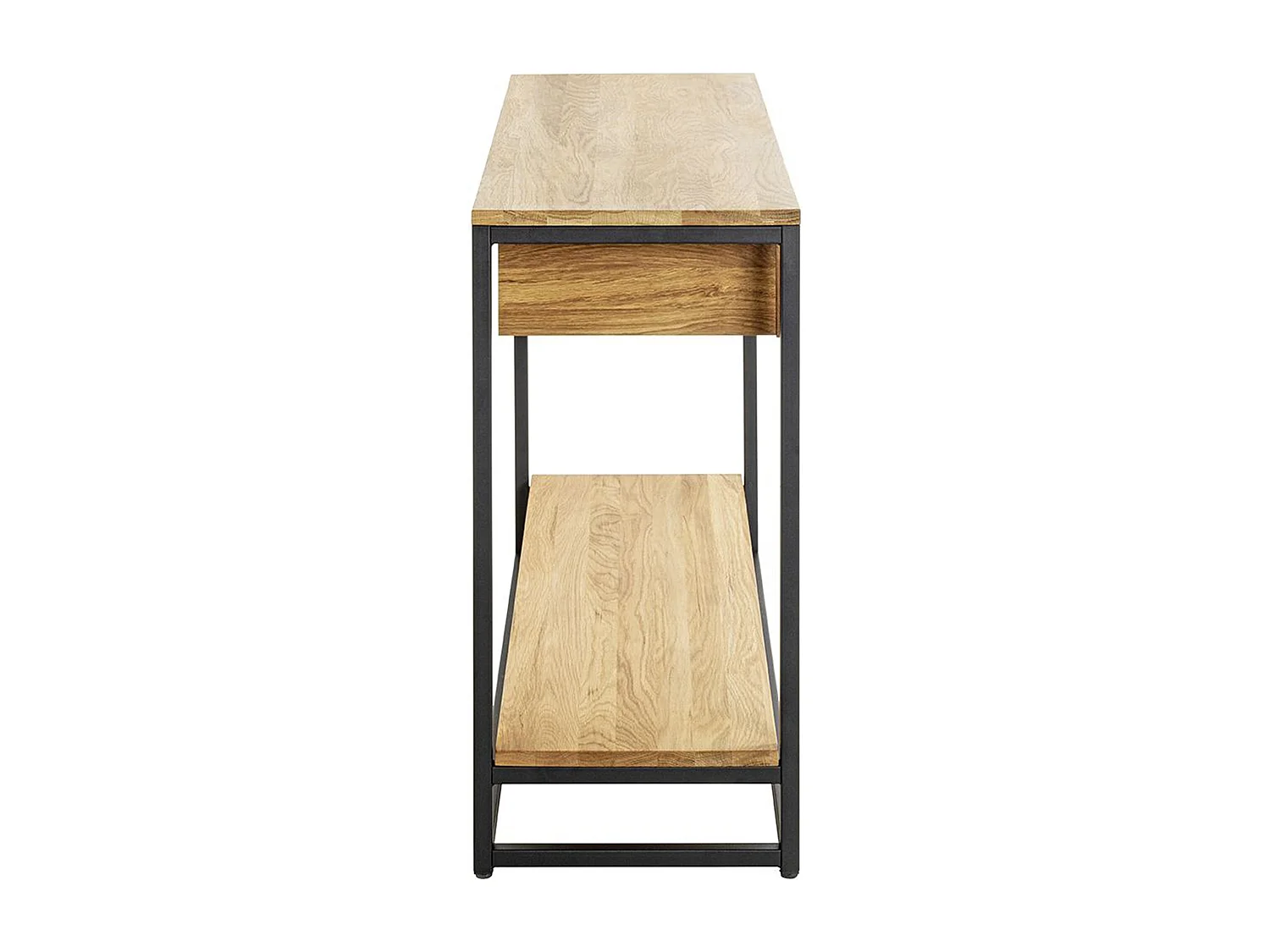 Console, meuble console en bois massif coloris chêne et métal noir -longueur  100 x profondeur  35 x hauteur  75 cm