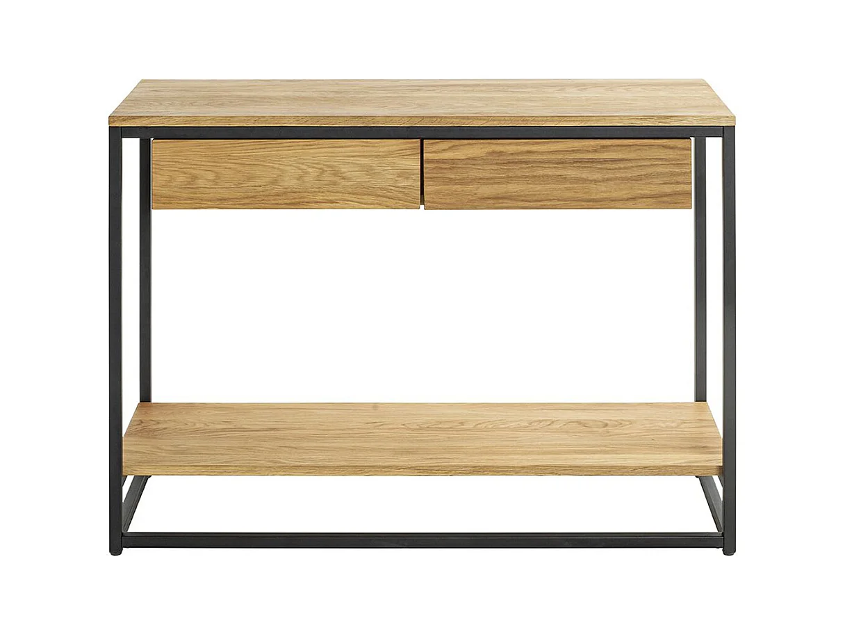 Console, meuble console en bois massif coloris chêne et métal noir -longueur  100 x profondeur  35 x hauteur  75 cm