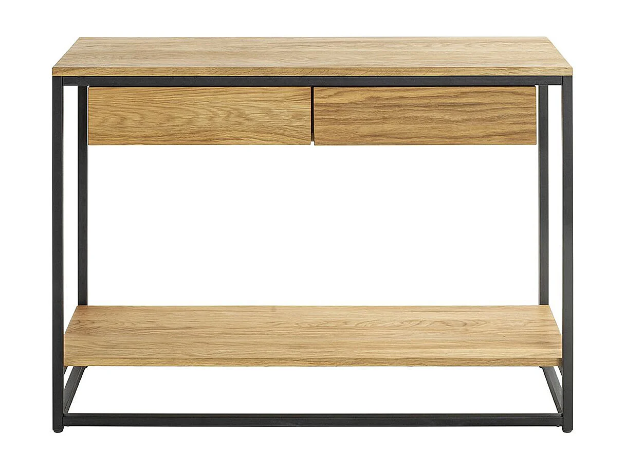 Console, meuble console en bois massif coloris chêne et métal noir -longueur  100 x profondeur  35 x hauteur  75 cm