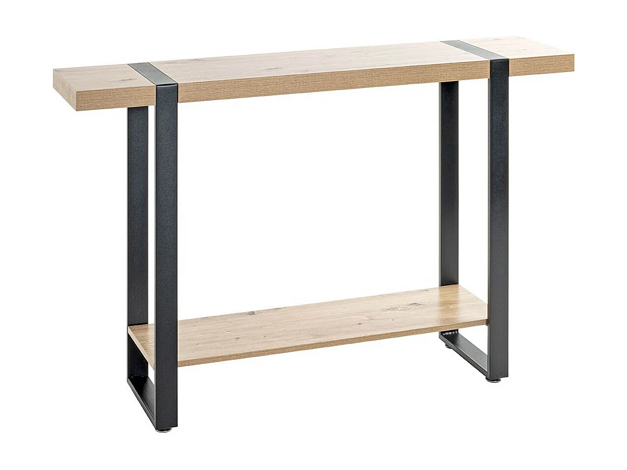 Meuble console, table console en bois coloris chêne et métal noir  -longueur 120 x profondeur 30 x hauteur 82 cm