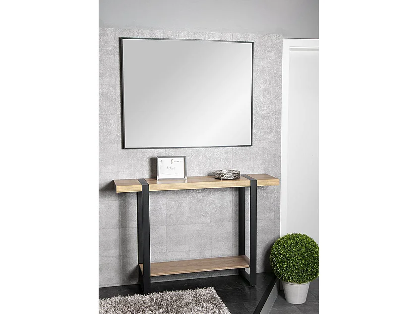 Meuble console, table console en bois coloris chêne et métal noir  -longueur 120 x profondeur 30 x hauteur 82 cm