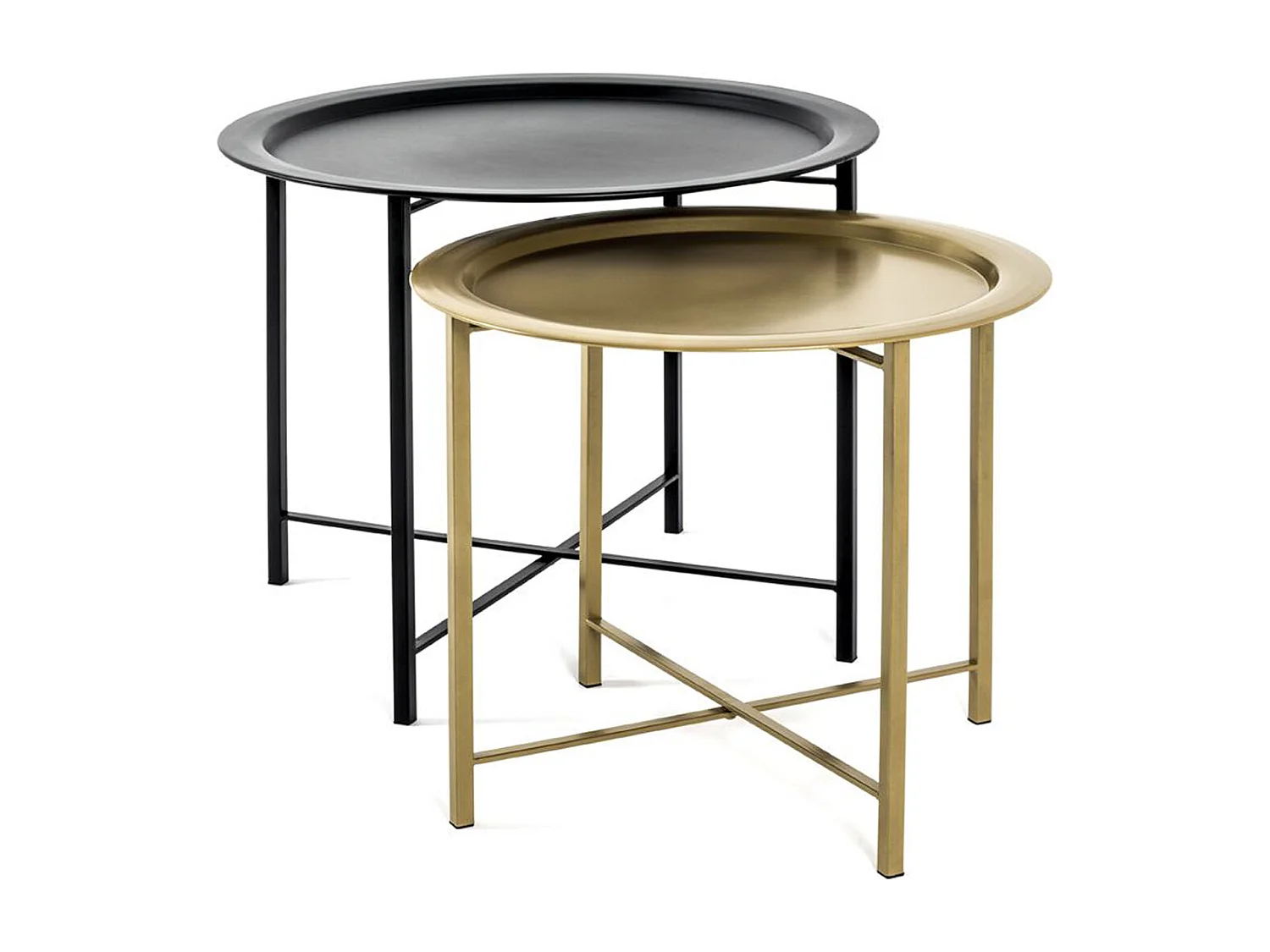 Lot de 2 tables basses, tables de salon en métal coloris noir, Or