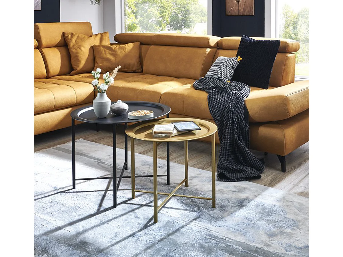 Lot de 2 tables basses, tables de salon en métal coloris noir, Or