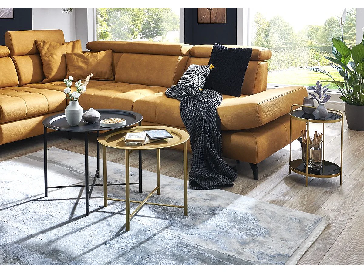 Lot de 2 tables basses, tables de salon en métal coloris noir, Or