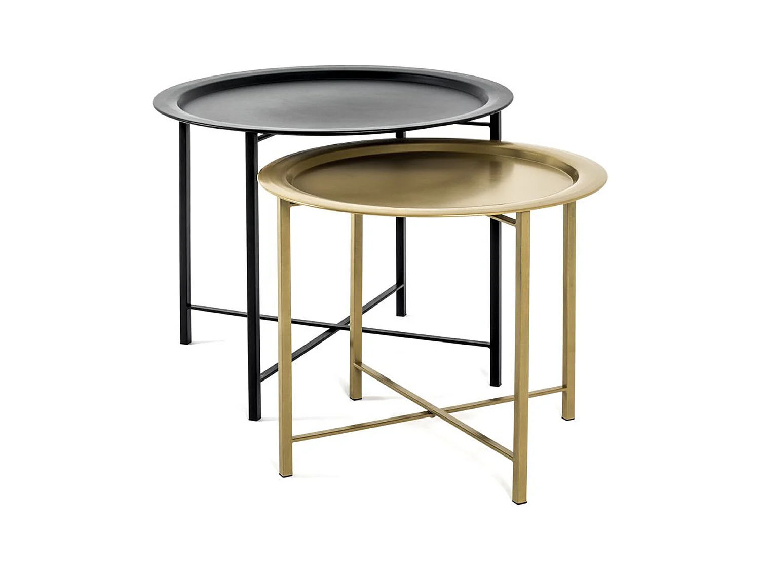 Lot de 2 tables basses, tables de salon en métal coloris noir, Or