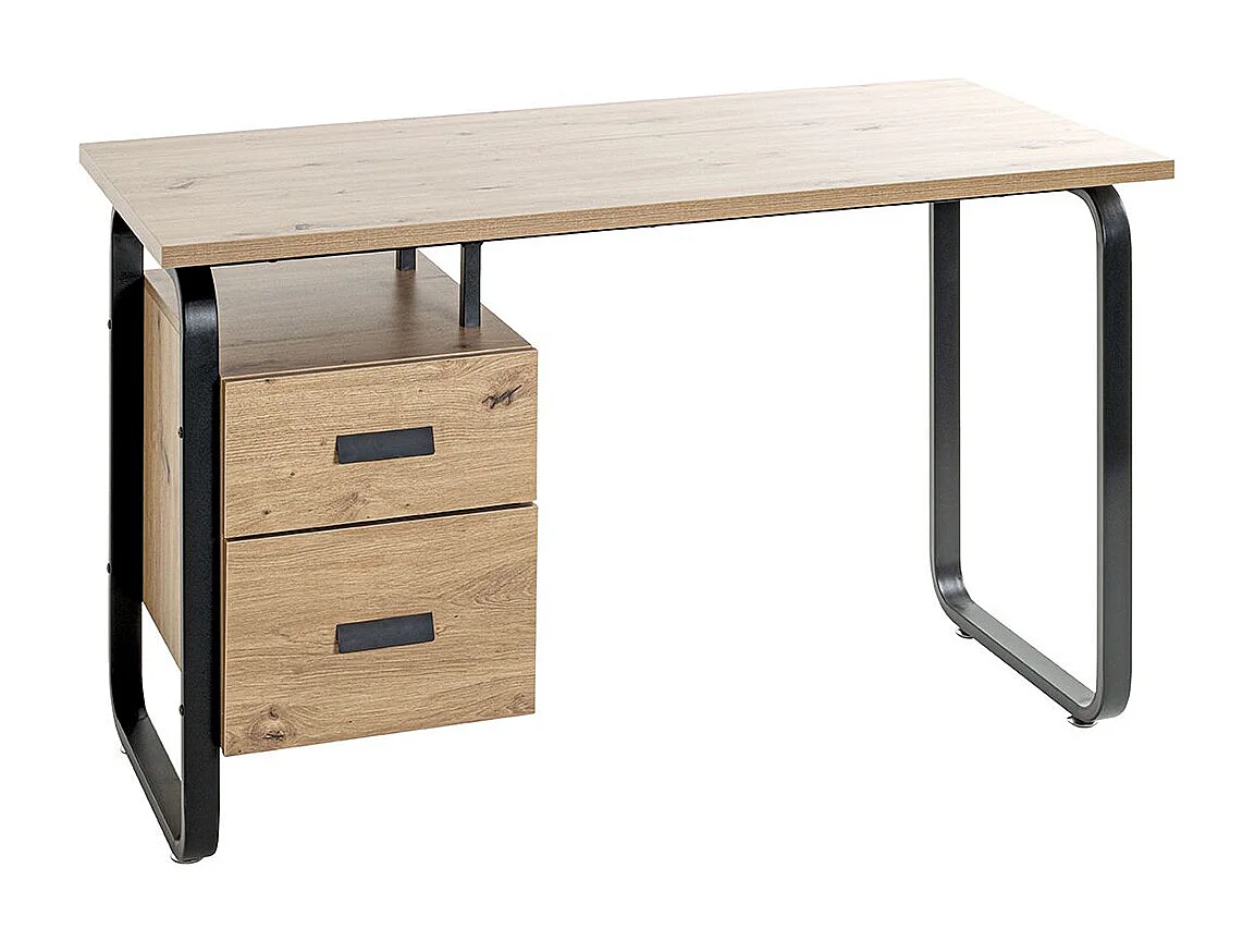 Bureau, meuble de bureau en bois coloris chêne et métal noir   -longueur 120 x profondeur 60 x hauteur 76 cm