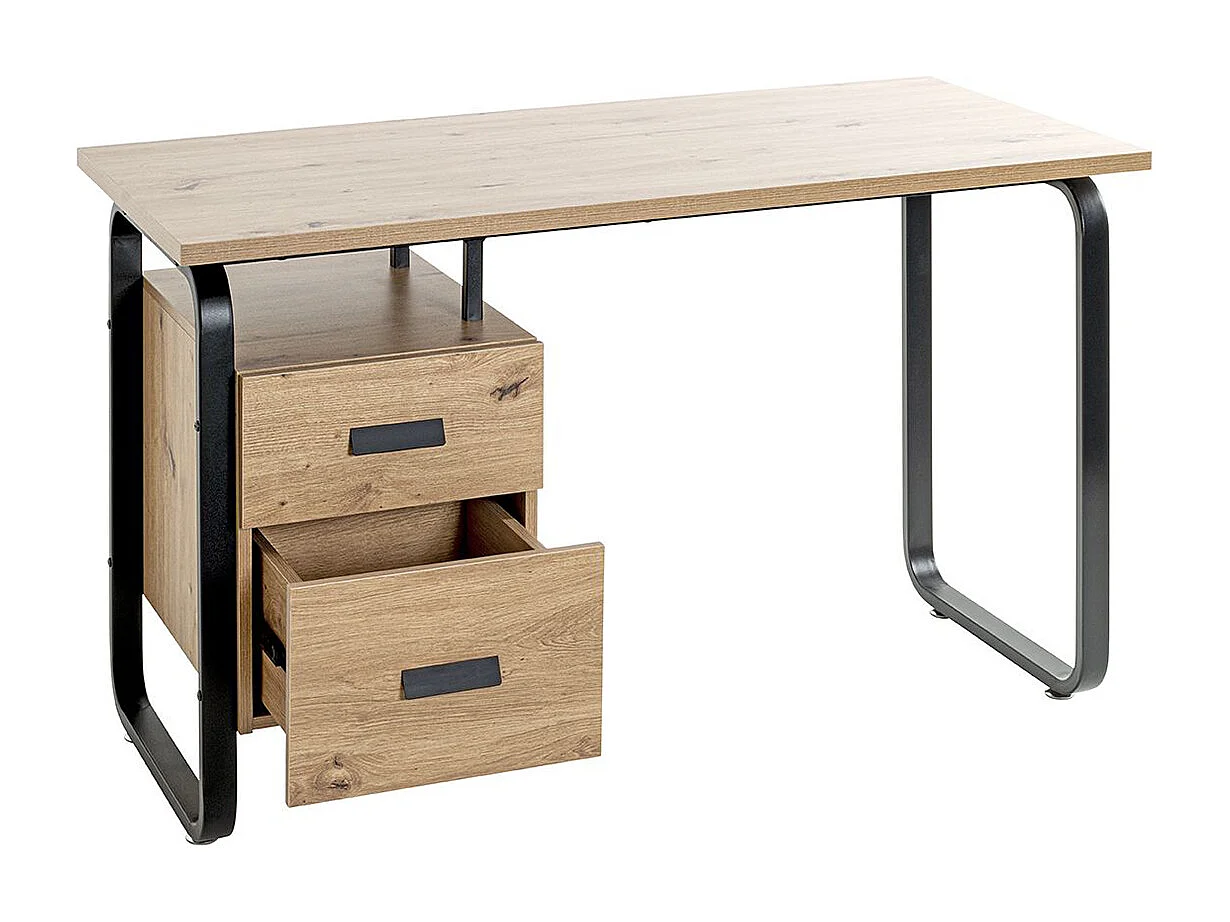 Bureau, meuble de bureau en bois coloris chêne et métal noir   -longueur 120 x profondeur 60 x hauteur 76 cm