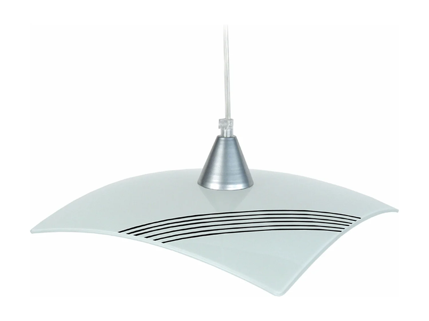 Suspension carré  verre blanc lignes noir aluminium 70 cm.