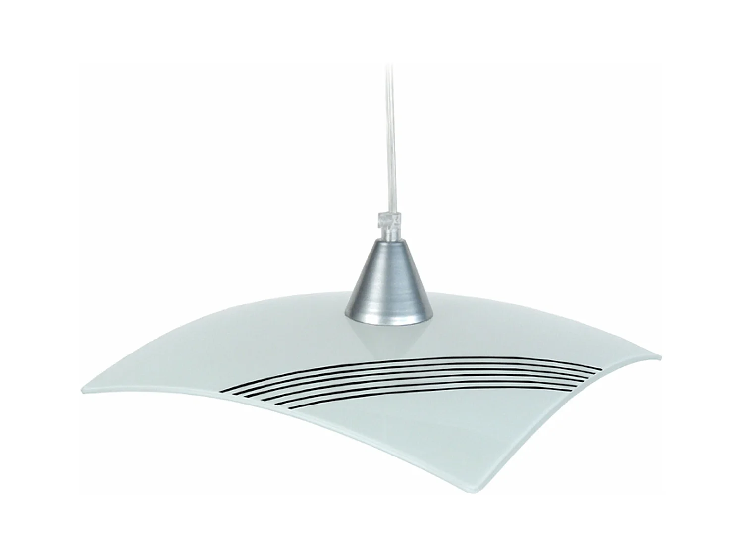 Suspension carré  verre blanc lignes noir aluminium 70 cm.