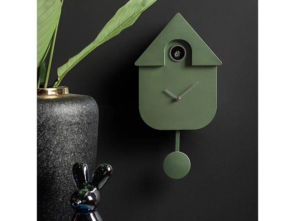 Horloge Coucou moderne H40cm vert métallique  Present Time