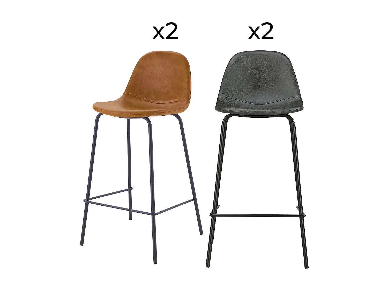 Pack 4 chaises pour îlot central camel et grises/noires 65 cm - Henrik