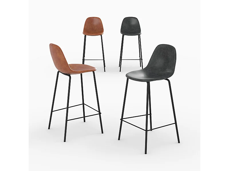 Pack di 4 sedie per isola centrale color cammello e grigie/nere 65 cm - Henrik