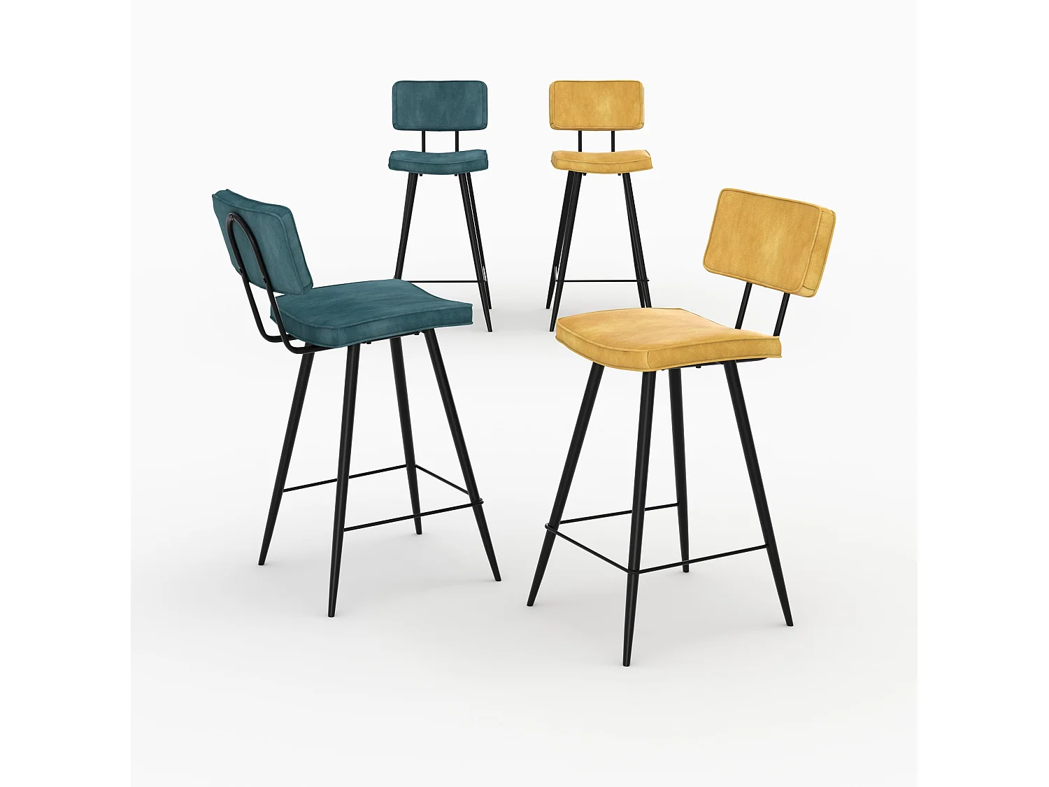 Pack 4 chaises pour îlot central bleues et jaunes 66 cm - Texas