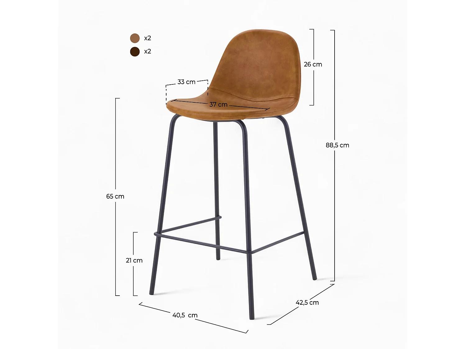 Pack 4 chaises pour îlot central camel et marron 65 cm - Henrik