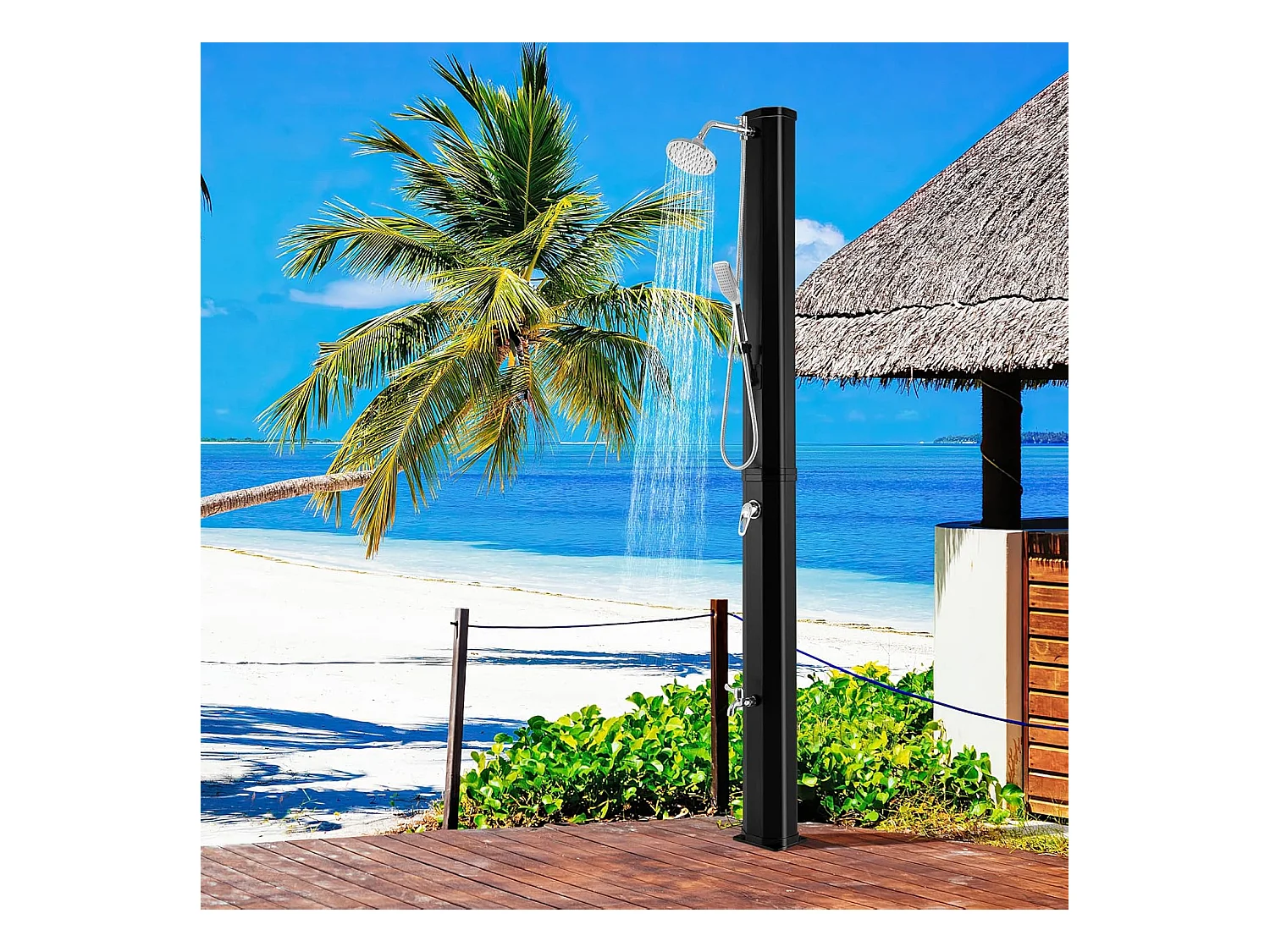 Douche Solaire de Jardin 35L 217cm avec Pommeau de Douche à Rotation Libre Rotatif à 360° Température et Pression Réglables pour Cour, Noir
