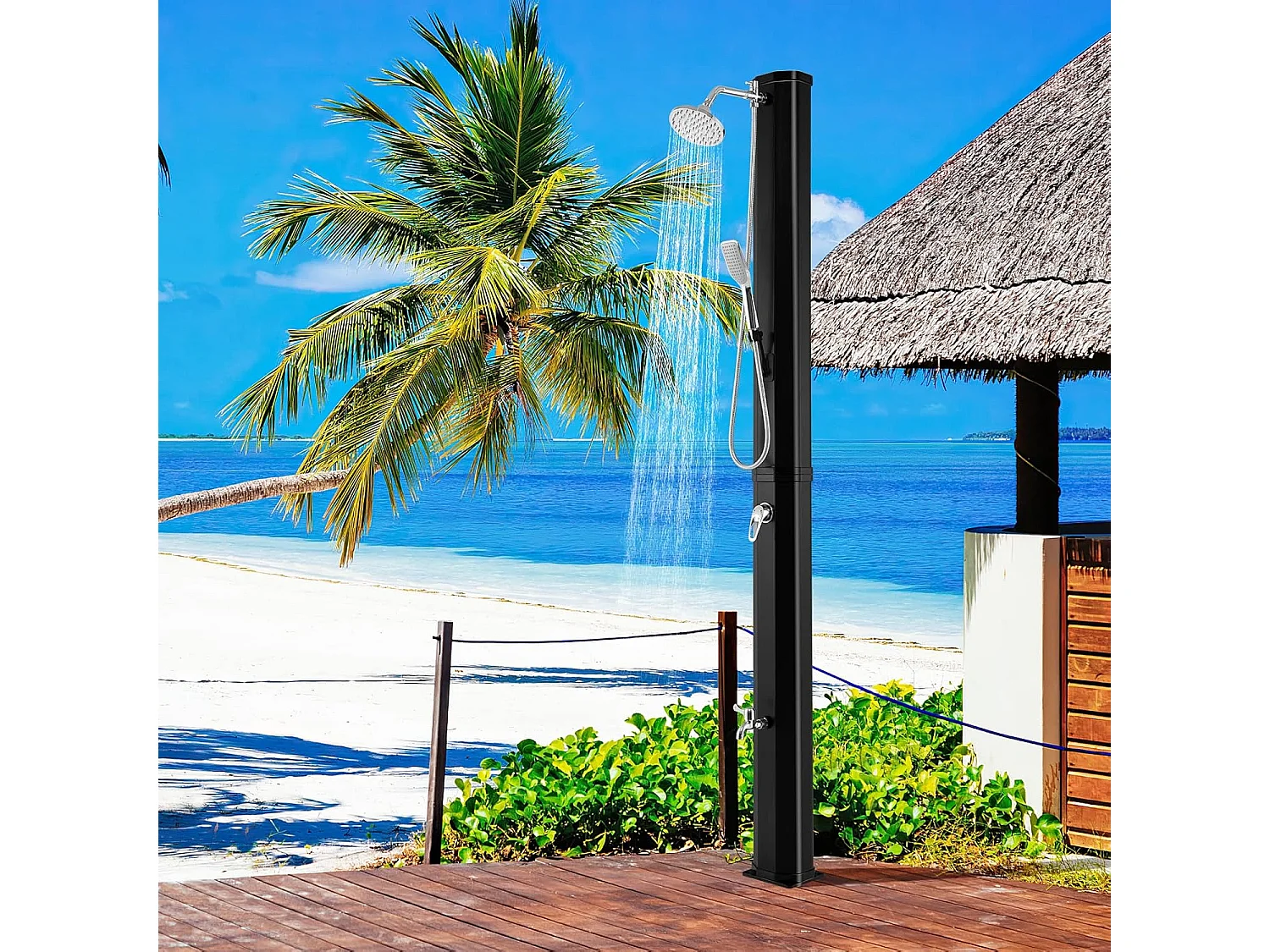 Douche Solaire de Jardin 35L 217cm avec Pommeau de Douche à Rotation Libre Rotatif à 360° Température et Pression Réglables pour Cour, Noir