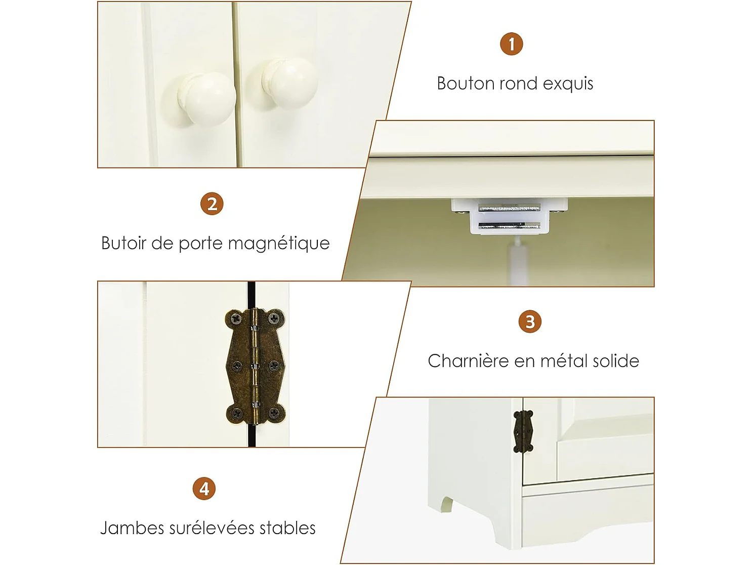 Armoire de Rangement Vintage en MDF Blanc，avec 2 Étagères Réglables sur 5 Positions et Dispositif Anti-Dumping, 58,5 x 31,5 x 123 cm, pour Salon, Chambre, Bureau