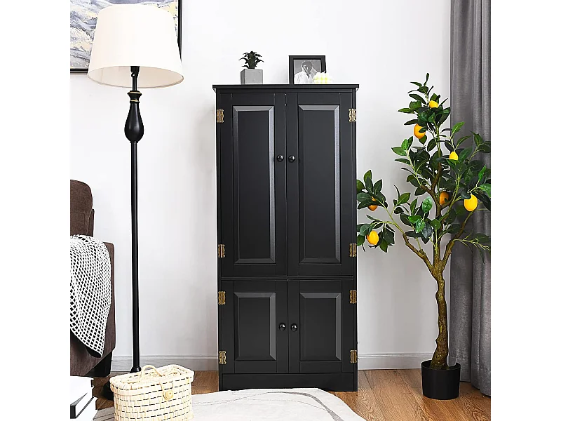 Armoire de Rangement Vintage en MDF Noir，avec 2 Étagères Réglables sur 5 Positions et Dispositif Anti-Dumping, 58,5 x 31,5 x 123 cm, pour Salon, Chambre, Bureau