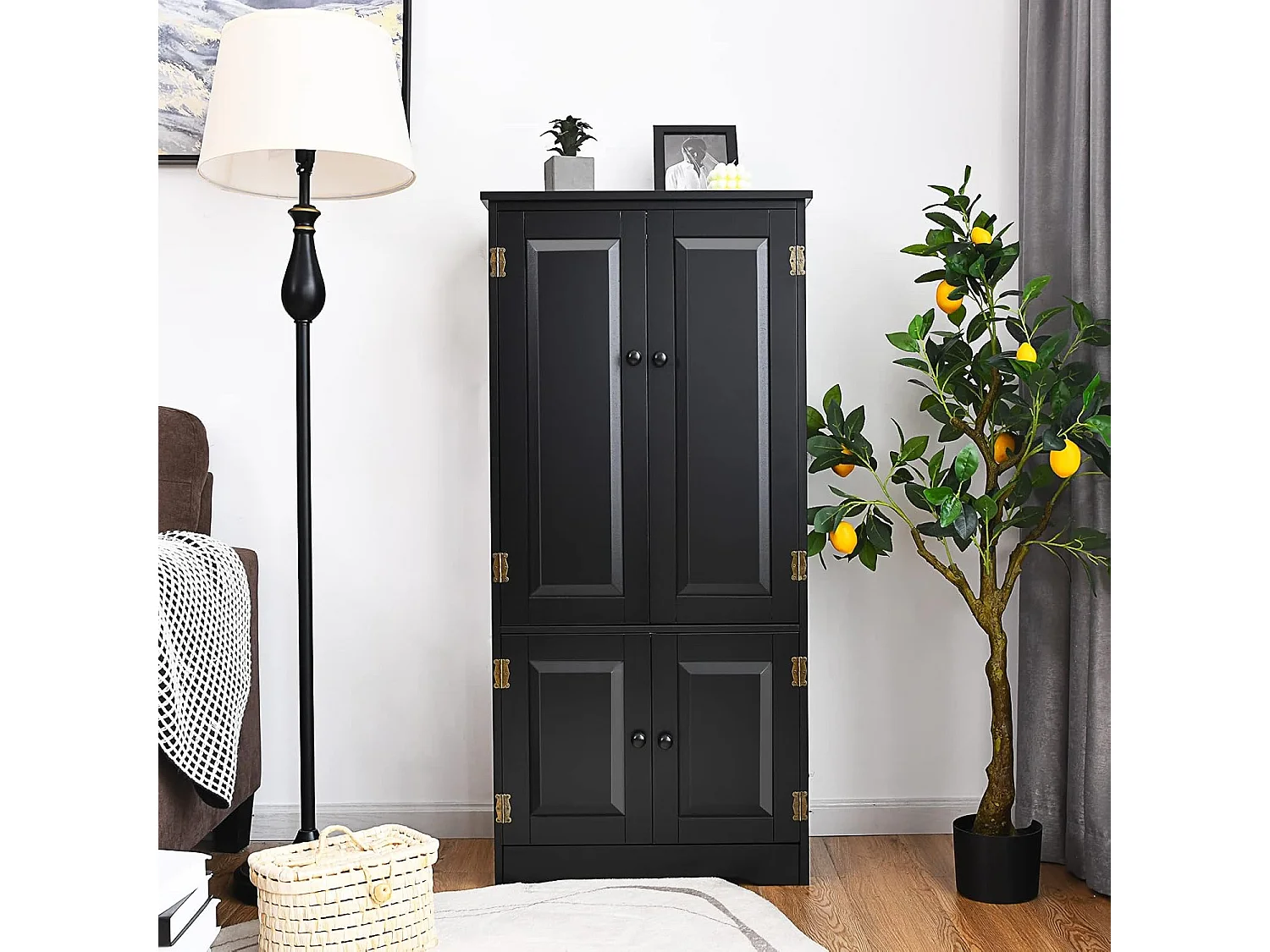 Armoire de Rangement Vintage en MDF Noir,avec 2 Étagères Réglables sur 5 Positions et Dispositif Anti-Dumping, 58,5 x 31,5 x 123 cm, pour Salon, Chambre, Bureau