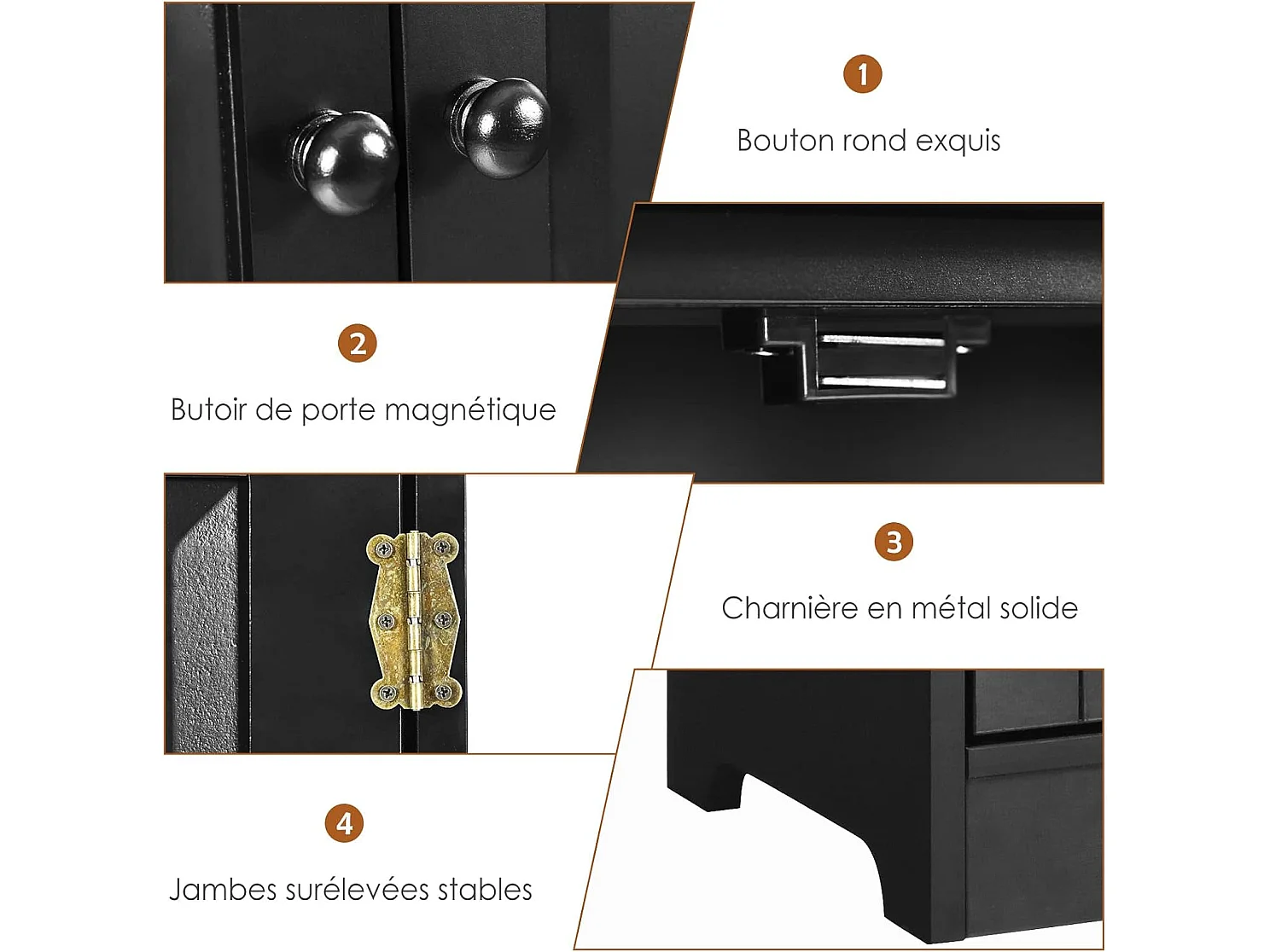 Armoire de Rangement Vintage en MDF Noir,avec 2 Étagères Réglables sur 5 Positions et Dispositif Anti-Dumping, 58,5 x 31,5 x 123 cm, pour Salon, Chambre, Bureau