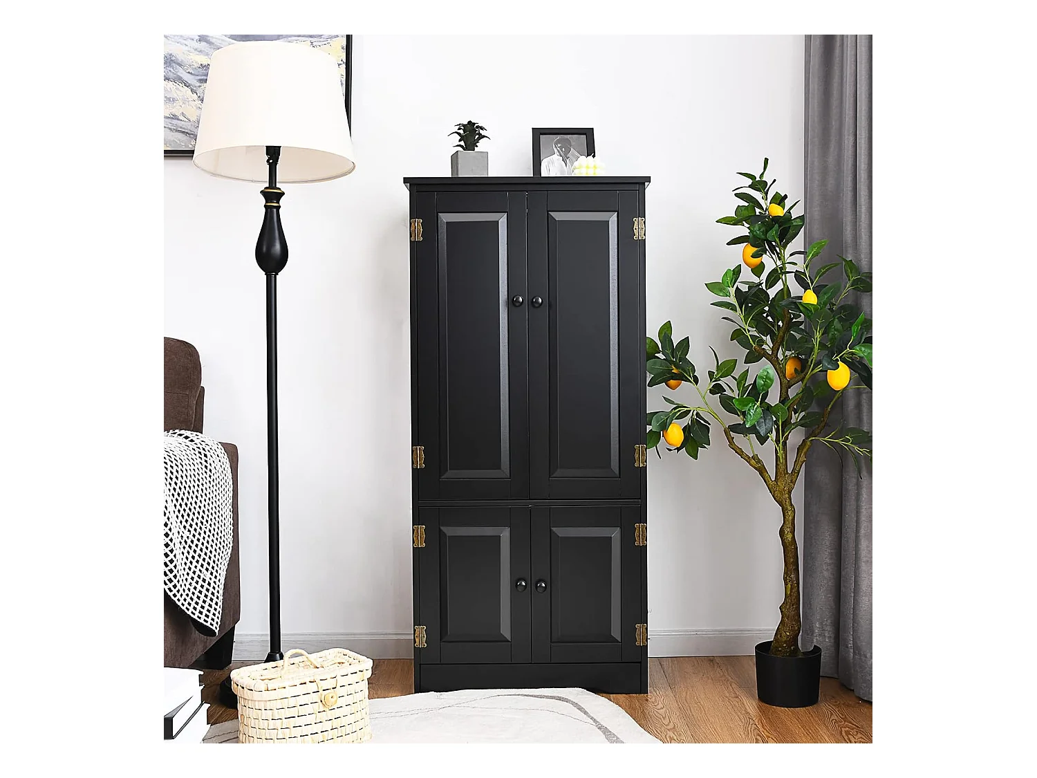 Armoire de Rangement Vintage en MDF Noir，avec 2 Étagères Réglables sur 5 Positions et Dispositif Anti-Dumping, 58,5 x 31,5 x 123 cm, pour Salon, Chambre, Bureau