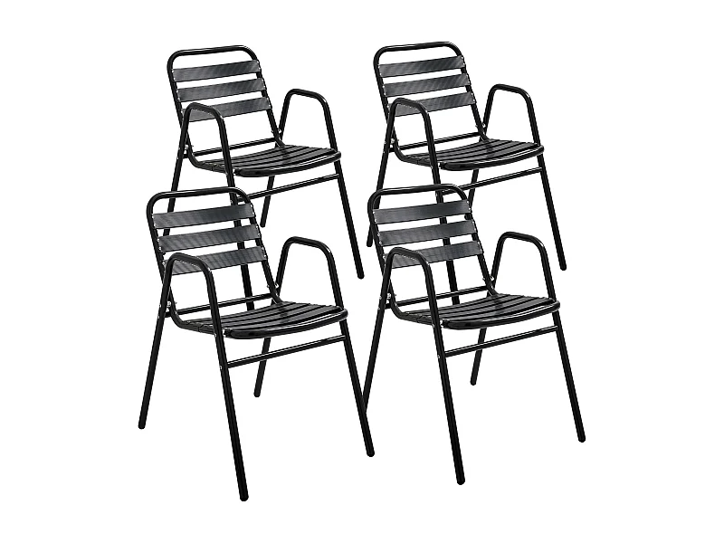 Set van 4 zwarte aluminium tuinfauteuils