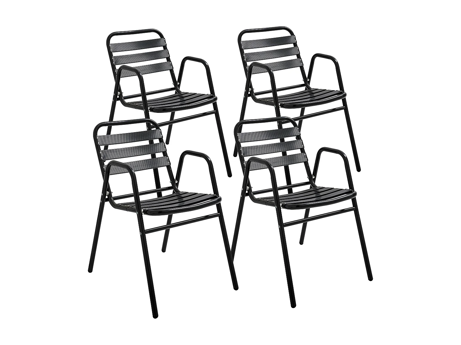Set van 4 zwarte aluminium tuinfauteuils