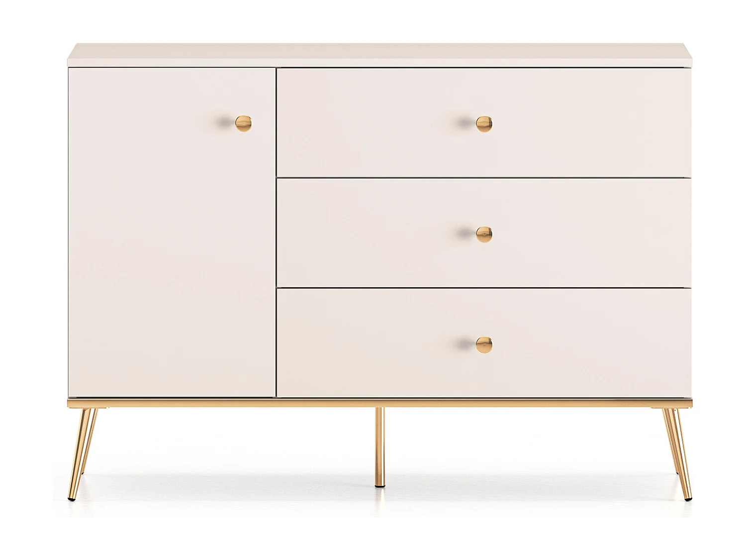 Buffet - 120 cm - 1 porte avec trois tiroirs - grège avec pieds dorés - SELGIN