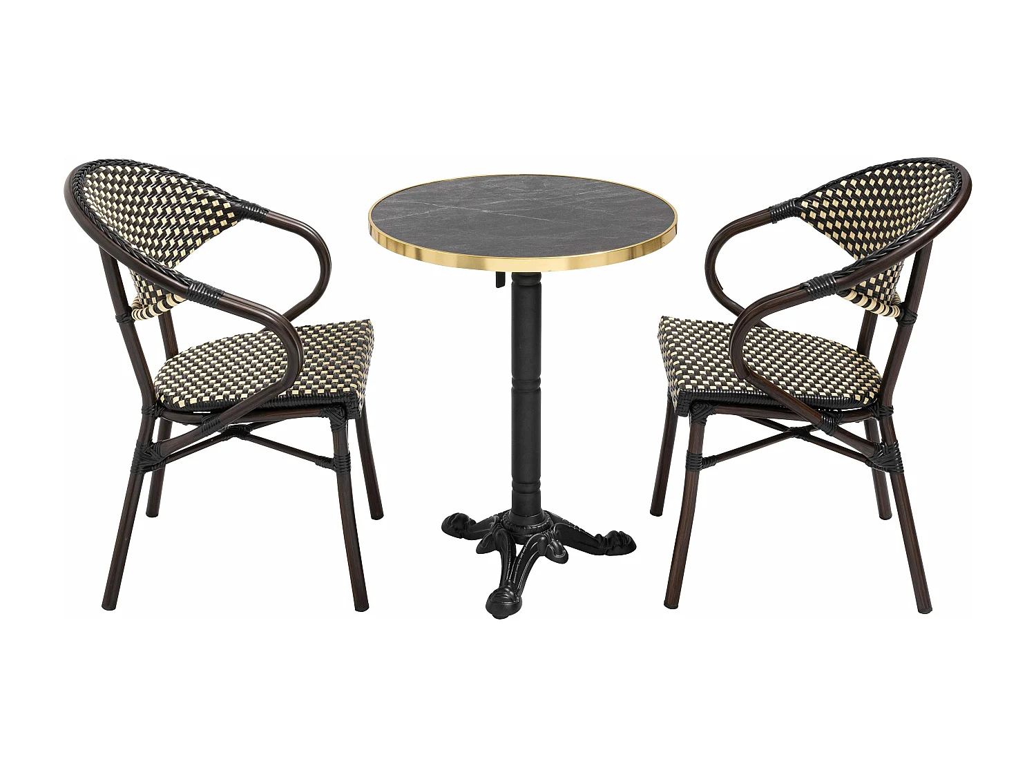 Table de terrasse 60cm inclinable marbre noir et 2 chaises noires