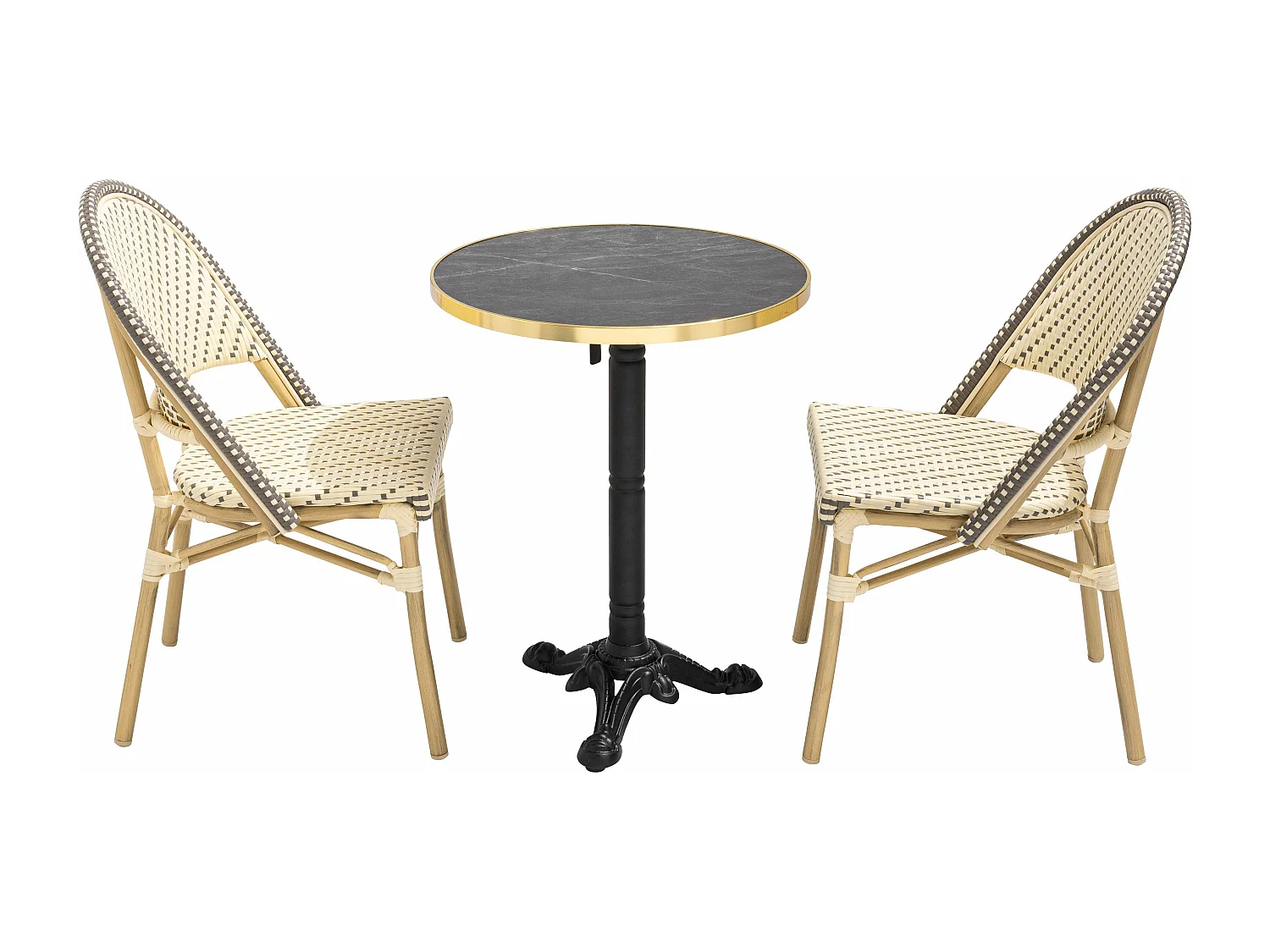 60 cm verstelbare zwartmarmeren terrastafel en 2 grijze stoelen