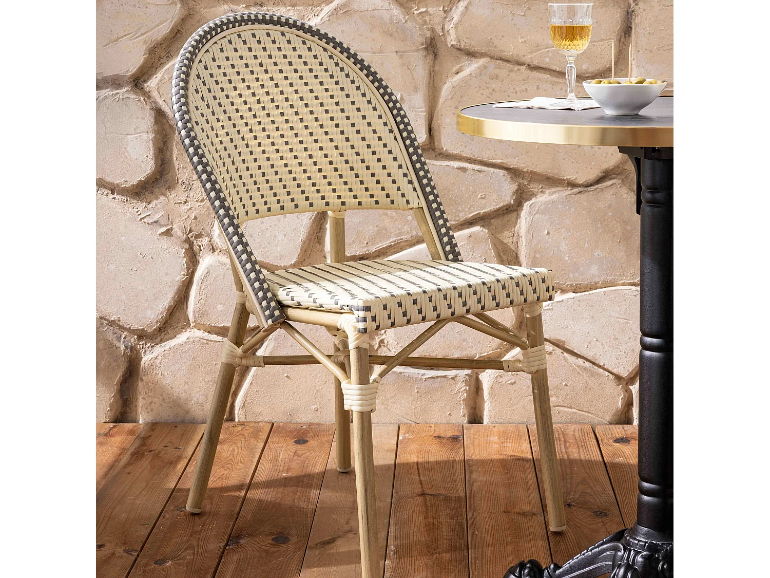 Table de terrasse 60cm inclinable marbre noir et 2 chaises gris