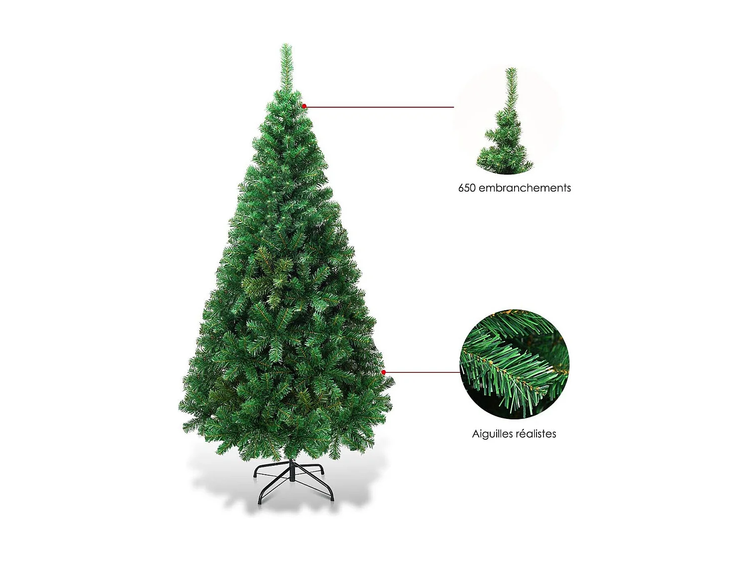 Sapin de noël artificiel 180CM, arbre de noël artificiel pour décoration de noël matériau pvc avec pied en métal