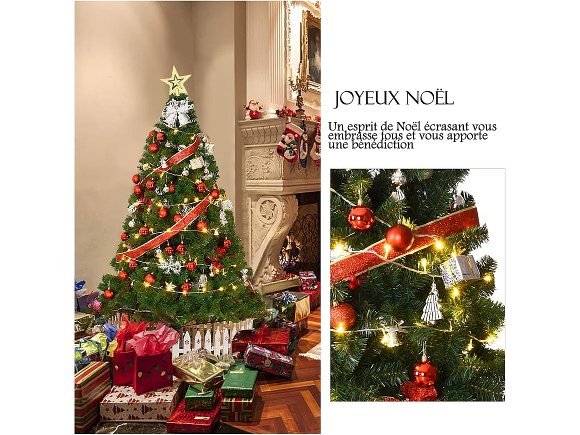 Sapin de noël artificiel 180CM, arbre de noël artificiel pour décoration de noël matériau pvc avec pied en métal